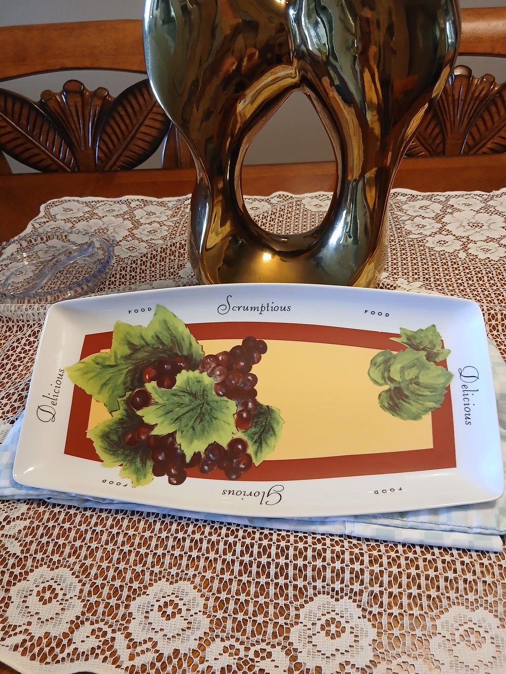 The Monkey And The Peddler "Vendange"  White Ceramic Serving Platter